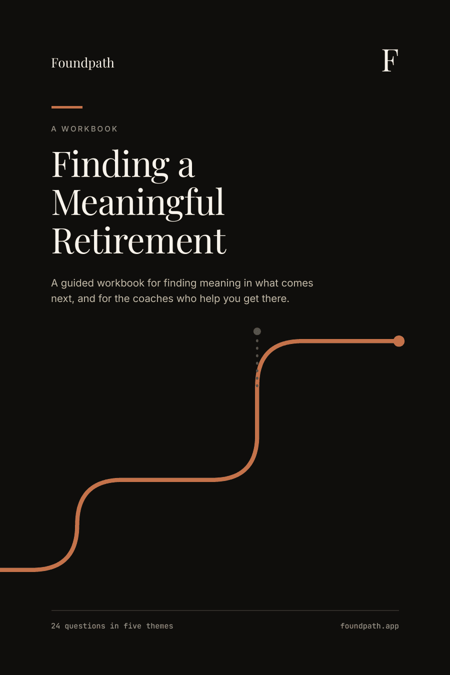 Front cover of Finding a Meaningful Retirement. Cream background, terracotta title, and a small dark drawing of a path.
